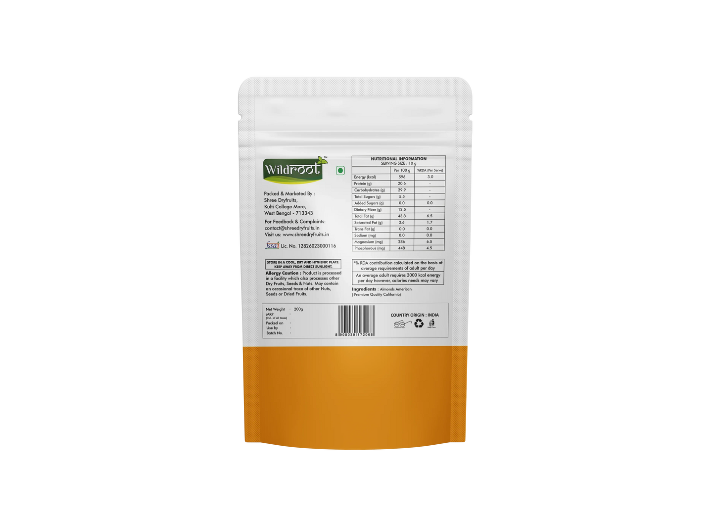 WildRoot Almonds American 200g | Premium Badam Giri