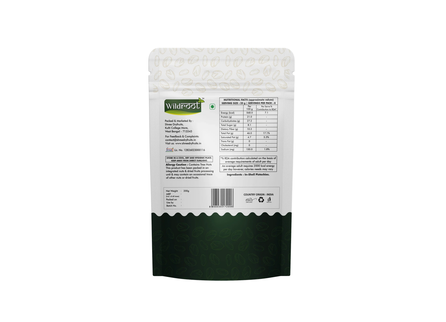 WildRoot Pistachios American 200g | Roasted & Salted