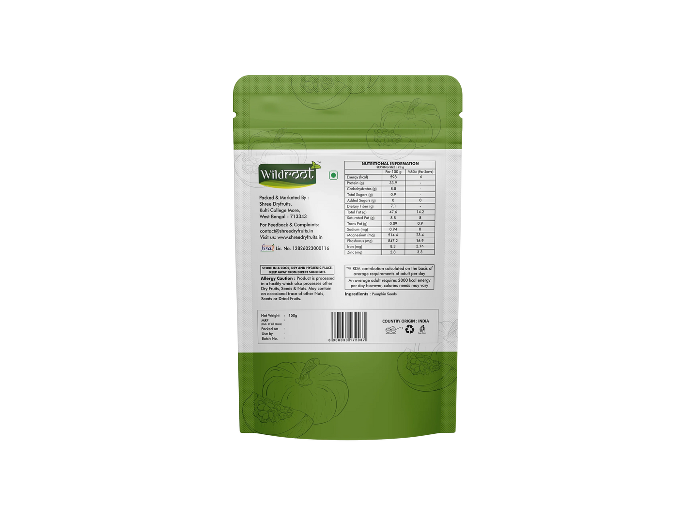 WildRoot Raw Pumpkin Seeds 150g | Freshly Packed