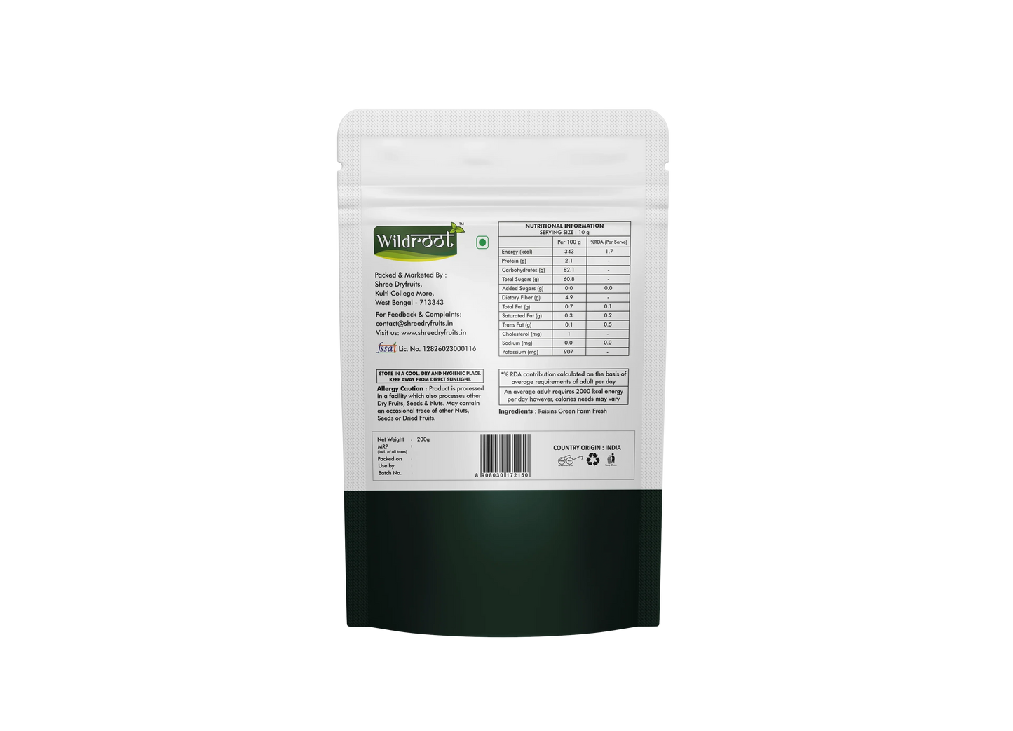 WildRoot Green Farm Fresh Raisins 200g | Fresh Green Kishmish