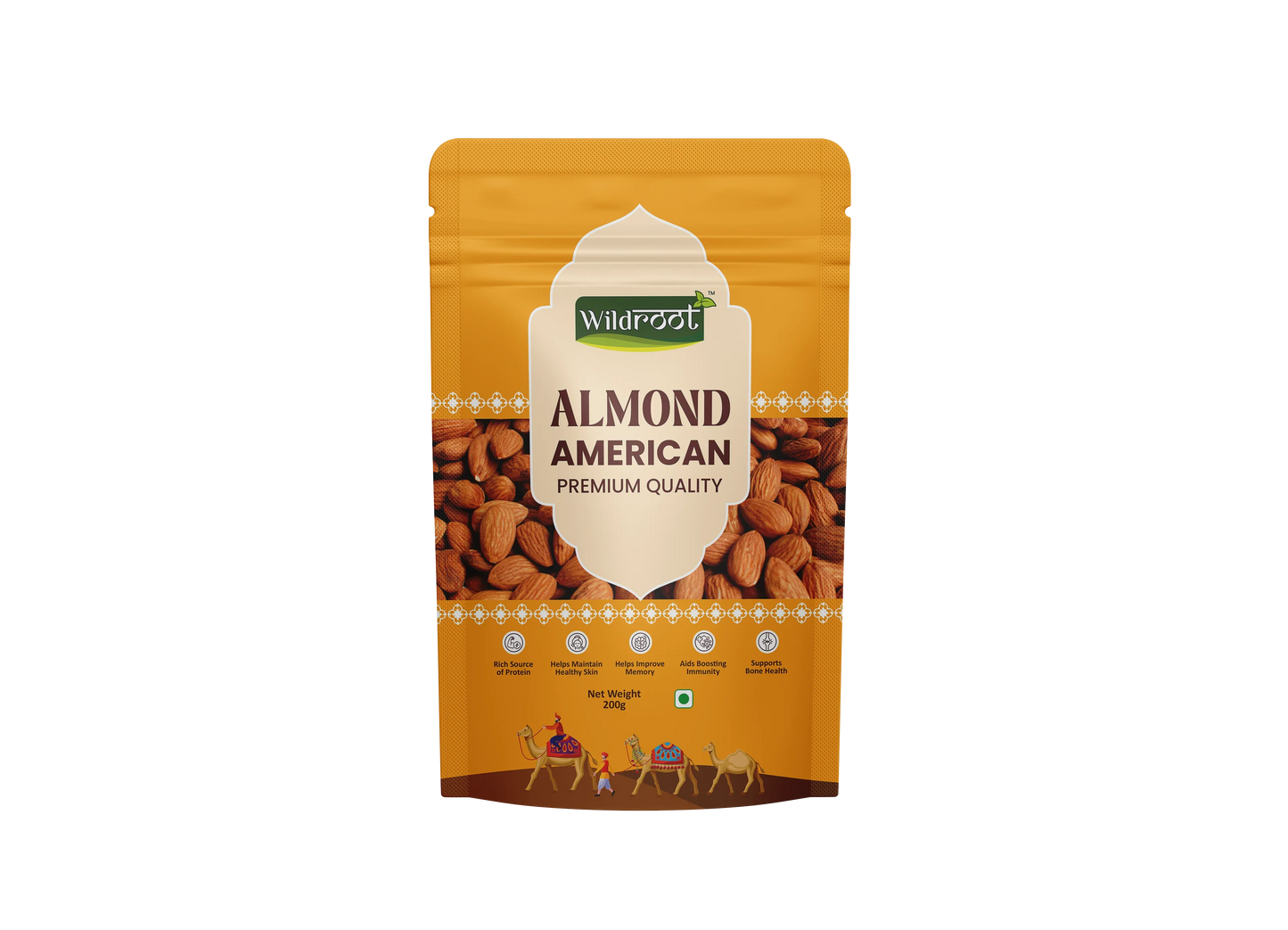 WildRoot Almonds American 200g | Premium Badam Giri