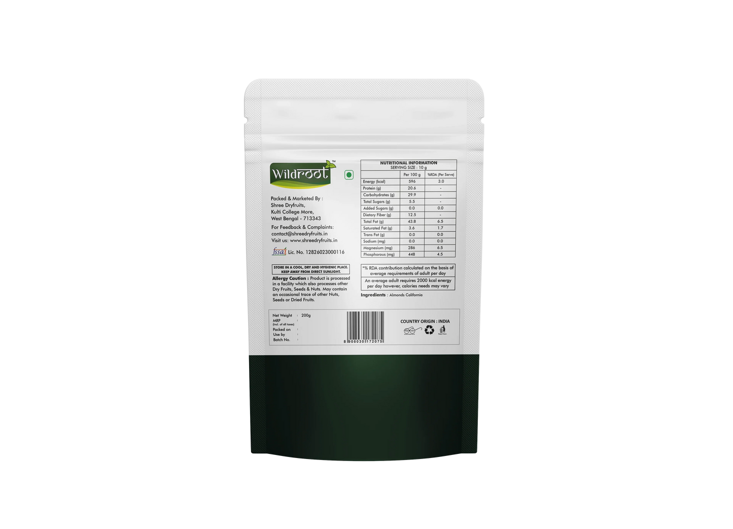 WildRoot Almonds California 200g | Badam Giri