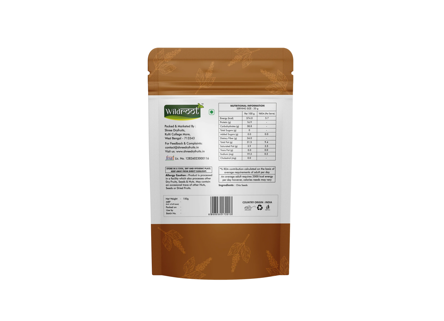 WildRoot Raw Chia Seeds 150g | Dirt & Stone Free | Freshly Packed