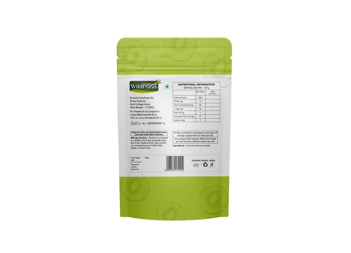 WildRoot Premium Dried Kiwi 200g