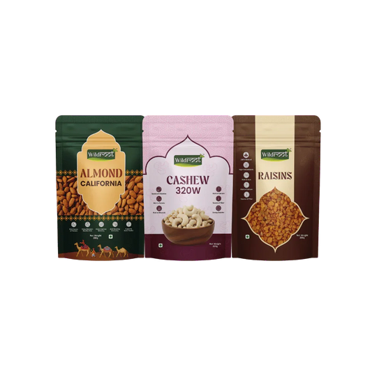 WildRoot Premium Dryfruits Combo Pack 600g (Cashew, Almonds, Raisins)